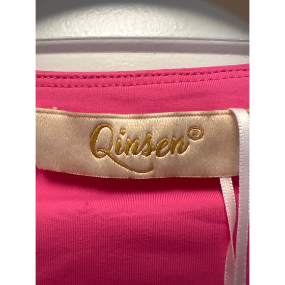 NWT Qinsen Women’s Sexy Square Neck‎ Long Sleeve One-Piece Bodysuit Size S Pink - Picture 2 of 5